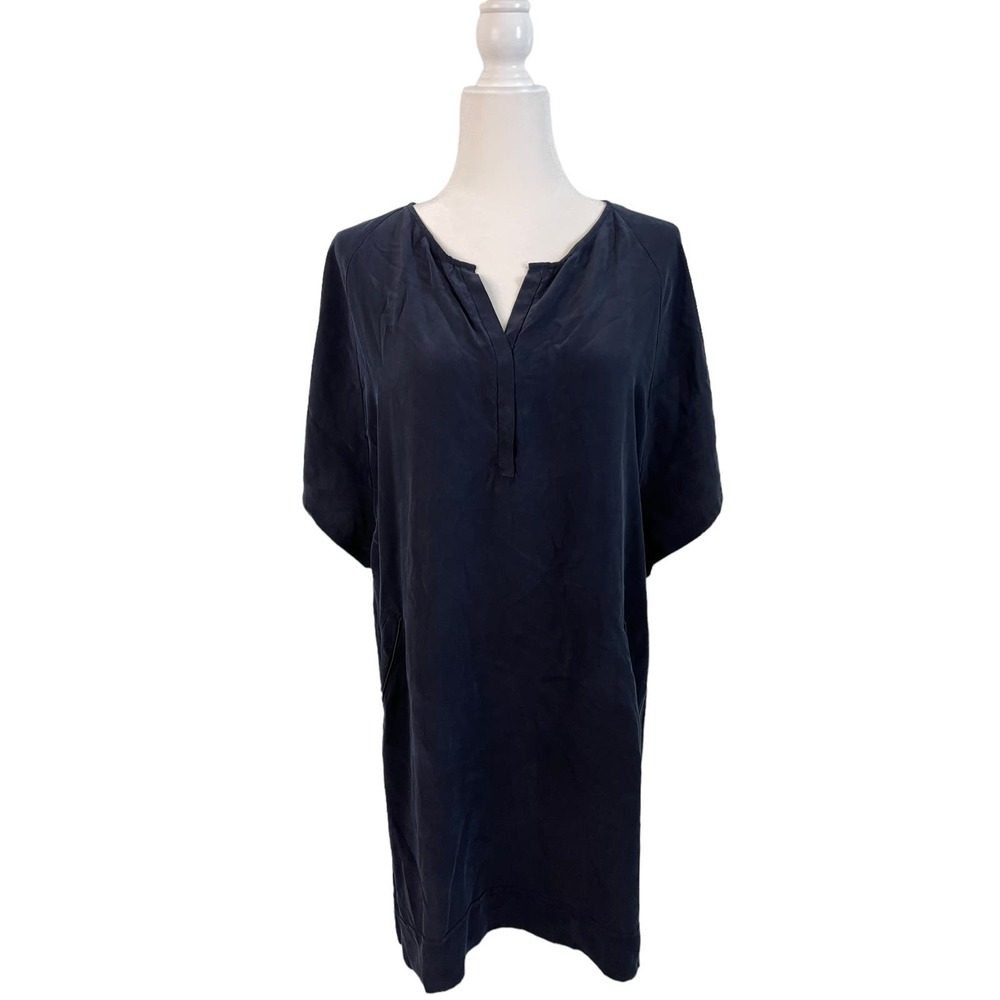 Calypso St. Barth Silk Navy Shift dress tunic with flutter sleeves & pockets